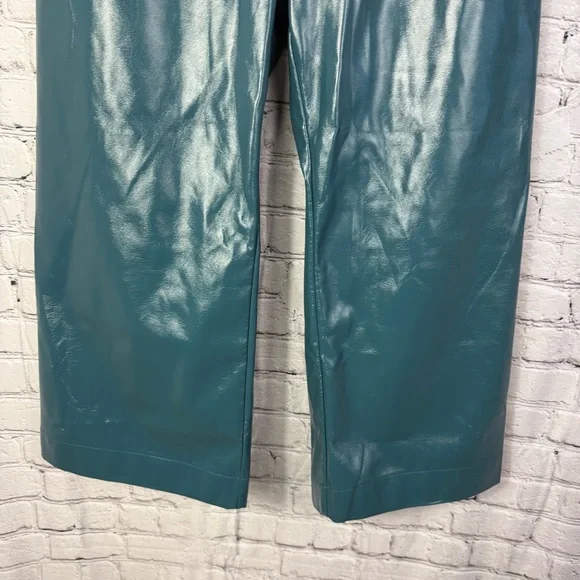 Anthropologie Colette Faux Patent Leather Wide-Leg Pants Teal Size 32 - Picture 4 of 9